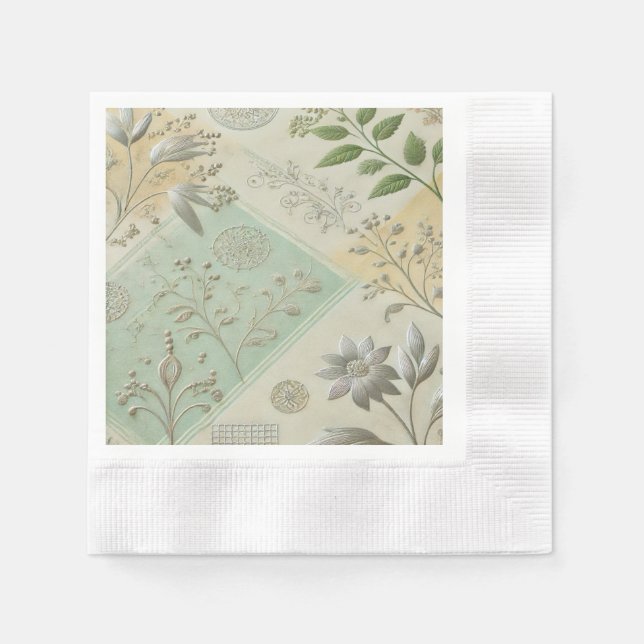 Silver Floral Motif Design Napkins (Front)