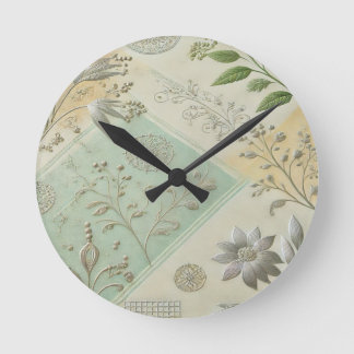 Silver Floral Motif Design Round Clock
