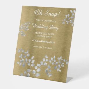 Silver Floral on Gold Wedding Pedestal Sign