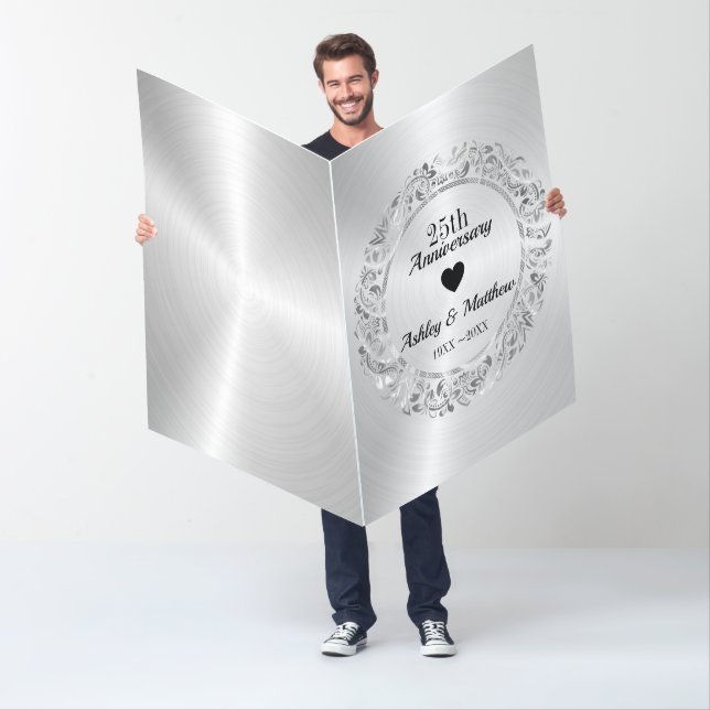 Silver Floral Ornament Wedding Anniversary Card (In Situ)