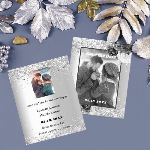 Silver floral photo budget Save the Date wedding Flyer