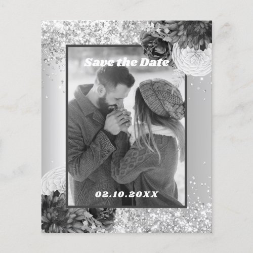 Silver floral photo Save the Date wedding