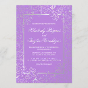 Silver Floral Purple Vintage Wedding Invitation