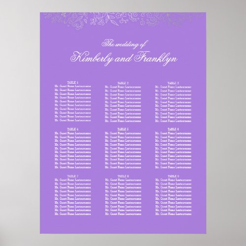 Silver Floral Purple Wedding Seating Chart