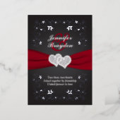 Silver Floral, Red, Black Joined Hearts Wedding Foil Invitation (Standing Front)