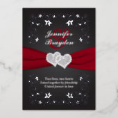 Silver Floral, Red, Black Joined Hearts Wedding Foil Invitation (Front)