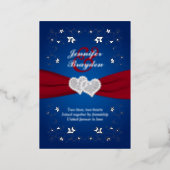 Silver Floral, Red, Blue Joined Hearts Wedding Foil Invitation (Standing Front)