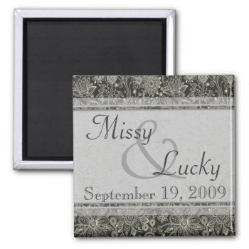 Silver Floral Save The Date Magnet by mjakubo434 at Zazzle