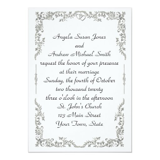 Silver Floral Scroll Border Invitation | Zazzle