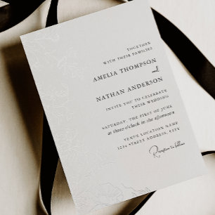 Silver Floral Wedding Foil Invitation