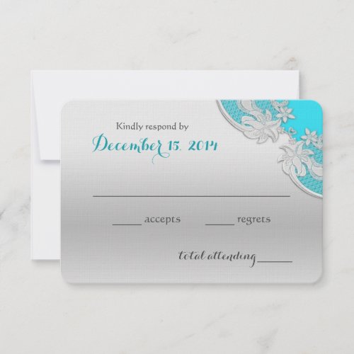 Silver Floral Wedding Reply Turquoise RSVP Card