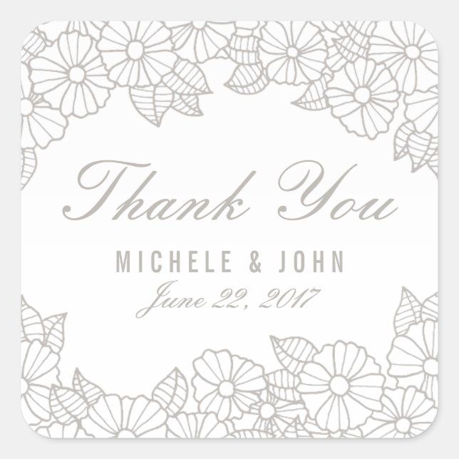 Silver Floral Wedding Thank You Favors Stickers (Front)