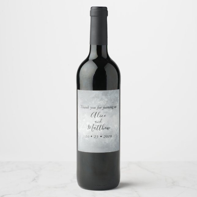 Silver Floral Wedding Wine Label (Front)
