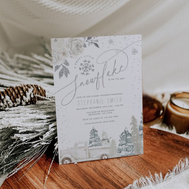Silver Floral Winter Snowflake Baby Shower Invitation (Creator Uploaded)