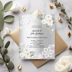 Silver florals 10th wedding anniversary invitation