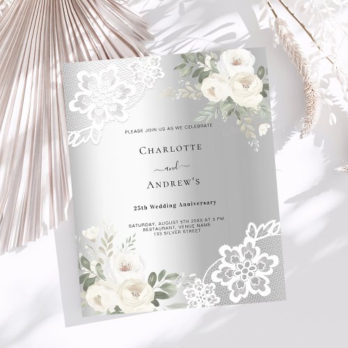 Silver florals 25th wedding anniversary invitation