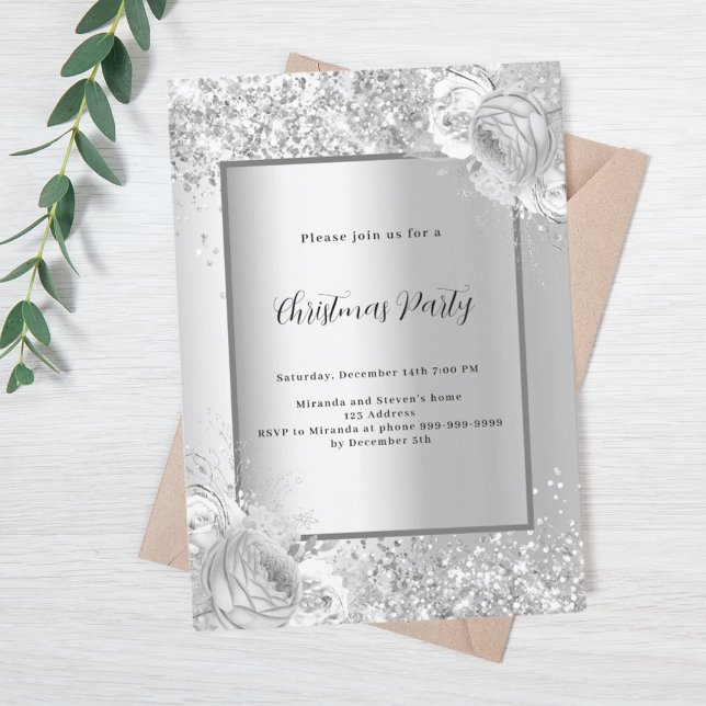 Silver florals Christmas Party Invitation (Creator Uploaded)