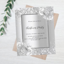 Silver florals Christmas Party invitation