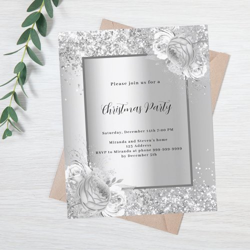 Silver florals Christmas Party invitation