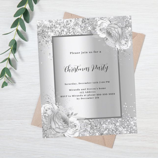 Silver florals Christmas Party invitation (Creator Uploaded)