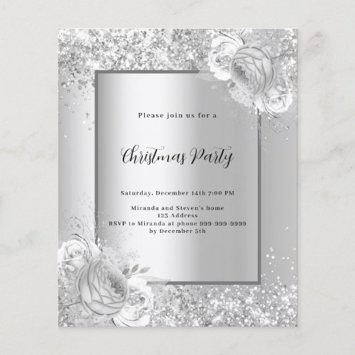 Silver florals Christmas Party invitation