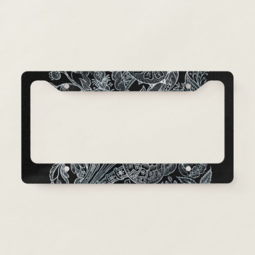 silver florals inlay style license plate frame