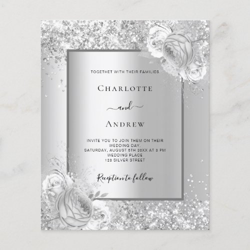 Silver florals monochrome wedding invitation
