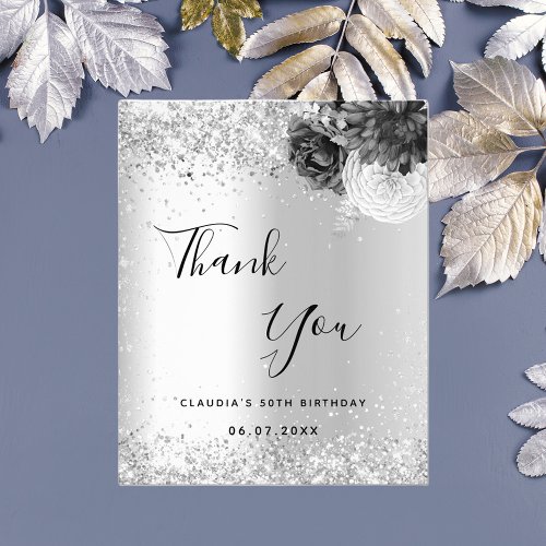 Silver florals sparkle budget thank you card flyer
