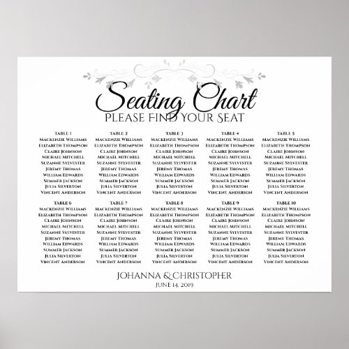 Silver Flourish 10 Table Wedding Seating Chart