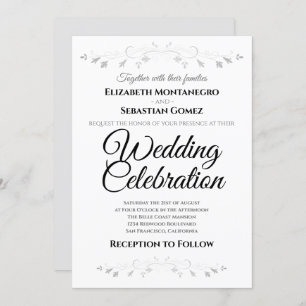 Silver Flourish Floral Faux Foil Wedding Invitation