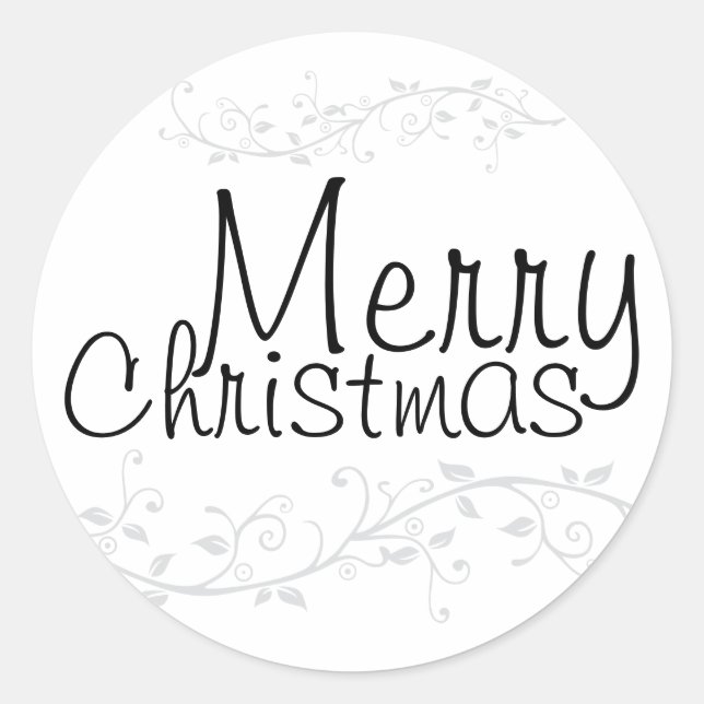 Silver Flourish Merry Christmas Sticker (Front)