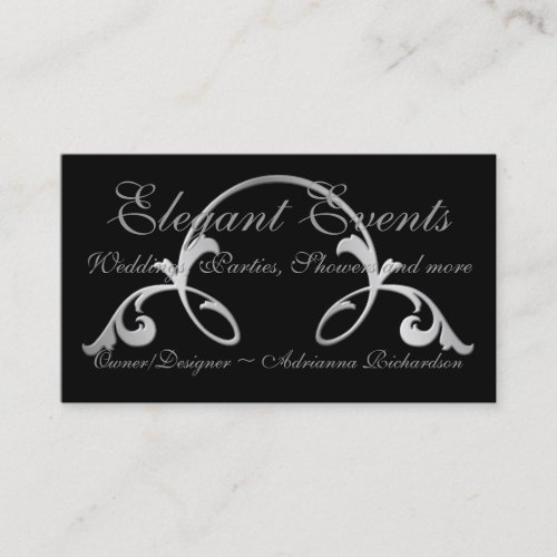"Silver Flourish On Black" Business Card Templates