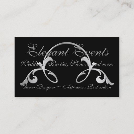 Customizable "Silver Flourish On Black" Business Card Templates