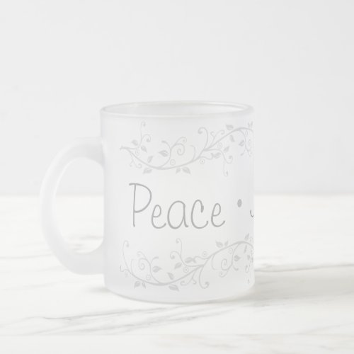 Silver Flourish Peace Joy Love Christmas Frosted Glass Coffee Mug