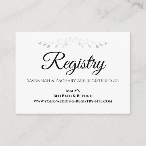 Silver Flourish Wedding Registry Enclosure Card