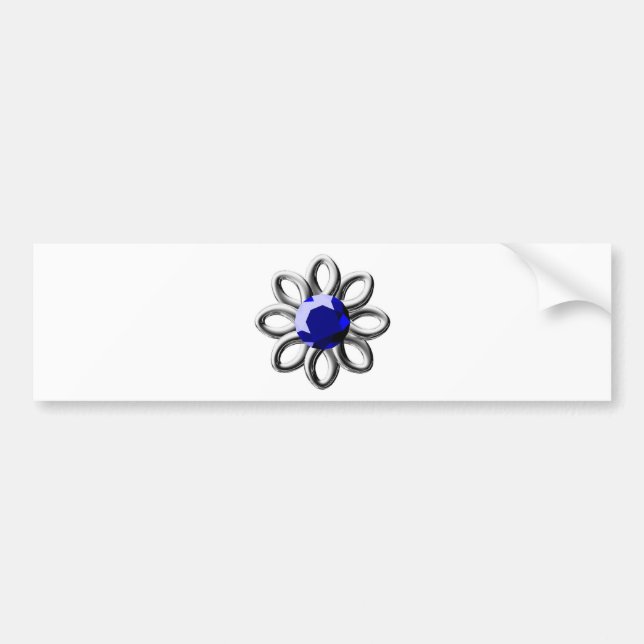 Silver flower with blue stone bumper sticker (Front)