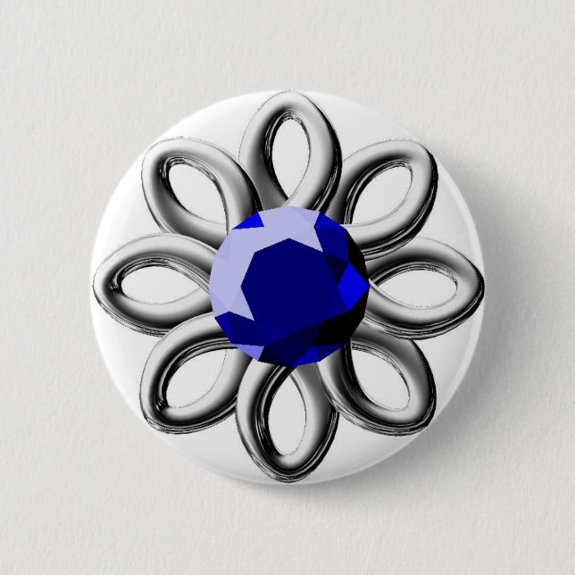 Silver flower with blue stone button (Front)