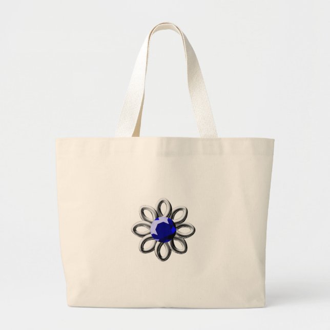 Silver flower with blue stone large tote bag (Front)