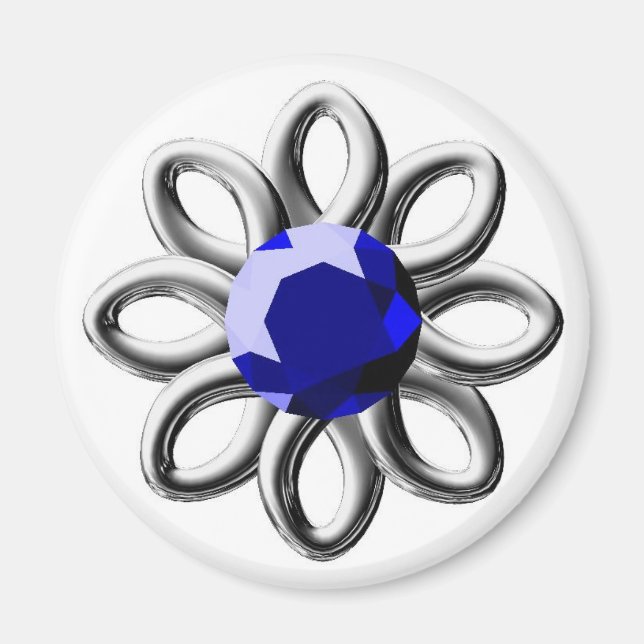 Silver flower with blue stone magnet (Front)