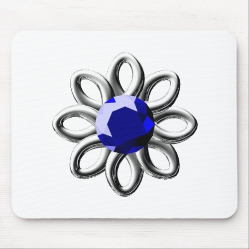 Silver flower with blue stone mouse pad