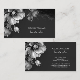 Silver Flowers Black  Business Card