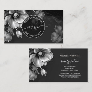 Silver Flowers Black Logo Business Card