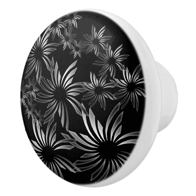 Silver Flowers Ceramic Knob (Right)