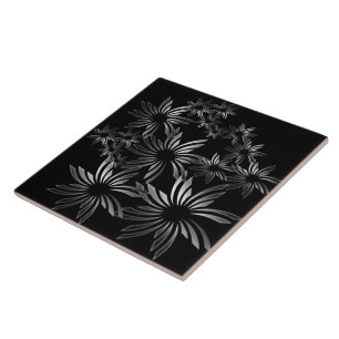 Silver Flowers Ceramic Tile