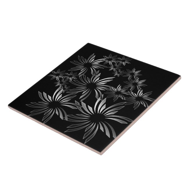 Silver Flowers Ceramic Tile (Side)