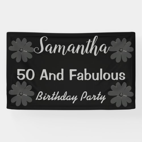 Silver Flowers Fifty And Fabulous Birthday Banner