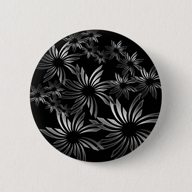 Silver Flowers Pinback Button (Front)