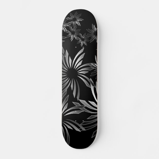 Silver flowers skateboard deck (Front)