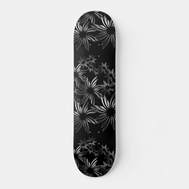 Silver flowers skateboard deck (Front)