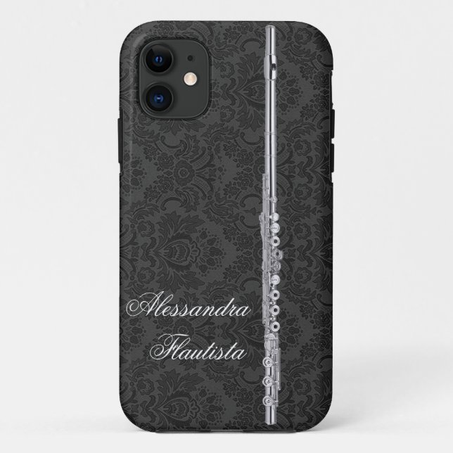 Silver Flute on Black Damask Case-Mate iPhone Case (Back)